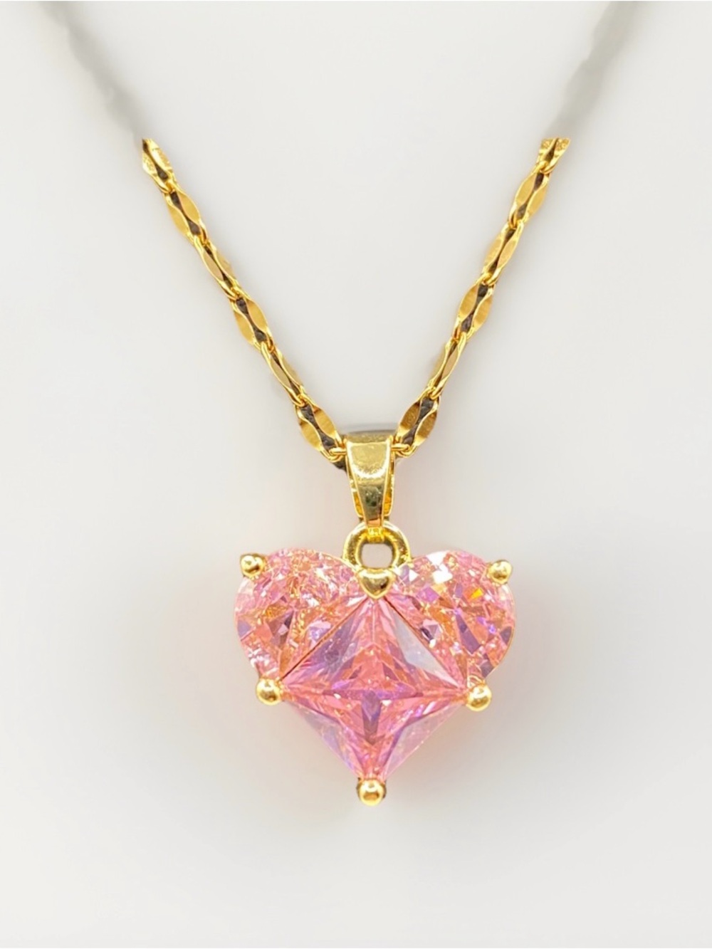 Gold-Plated Heart Pendant Necklace with Pink Crystal